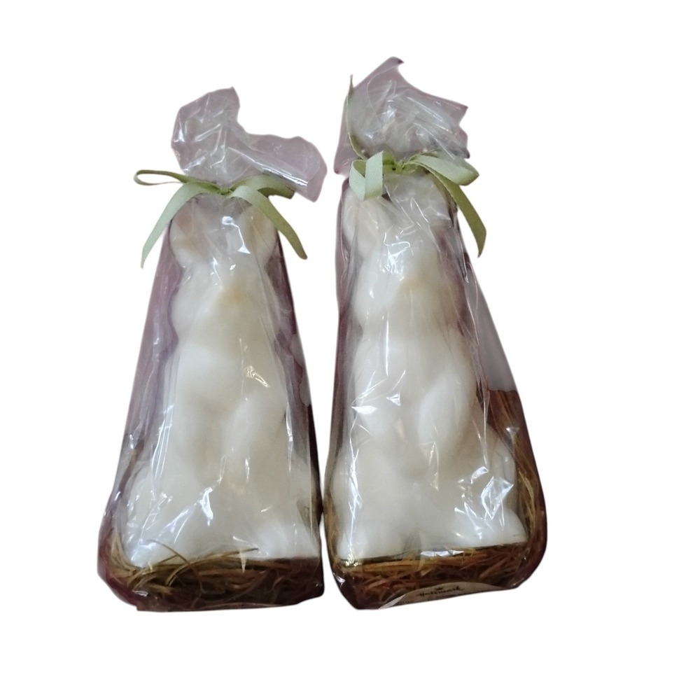 Hallmark Easter Bunny Candle Set of 2 White Rabbit Pillar Candles with Nest Base